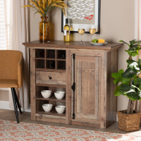 Baxton Studio BH-003-Yosemile Oak-Buffet Baxton Studio Albert Modern and Contemporary Farmhouse Rustic Oak Brown Finished Wood 1-Door Dining Room Sideboard Buffet